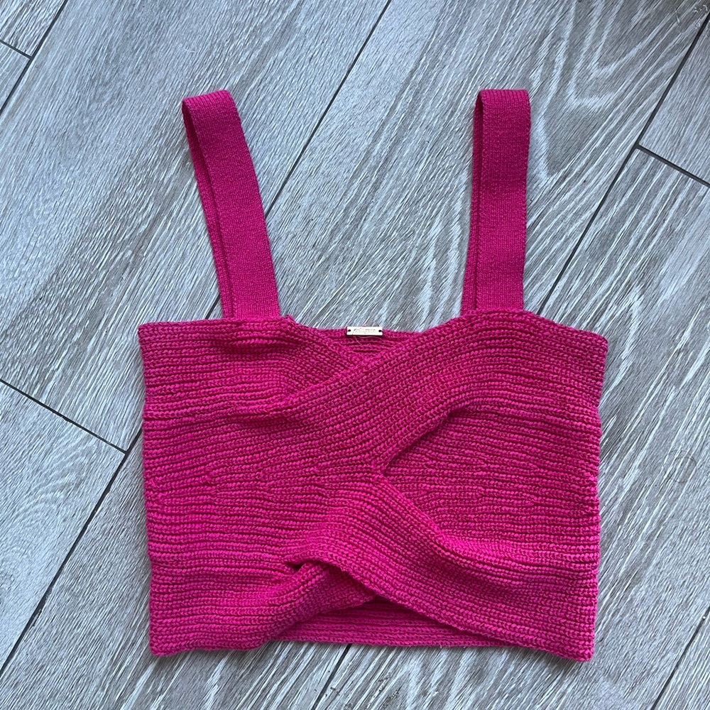 cult gaia Hot Pink Knit Twist Crop Top